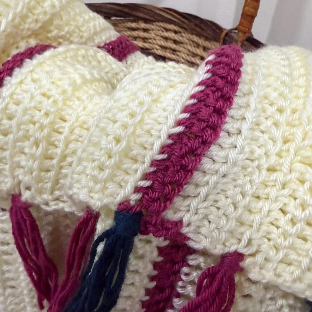 Hand Crocheted Vintage Afghan Throw Blanket‎ Boho Cottagecore